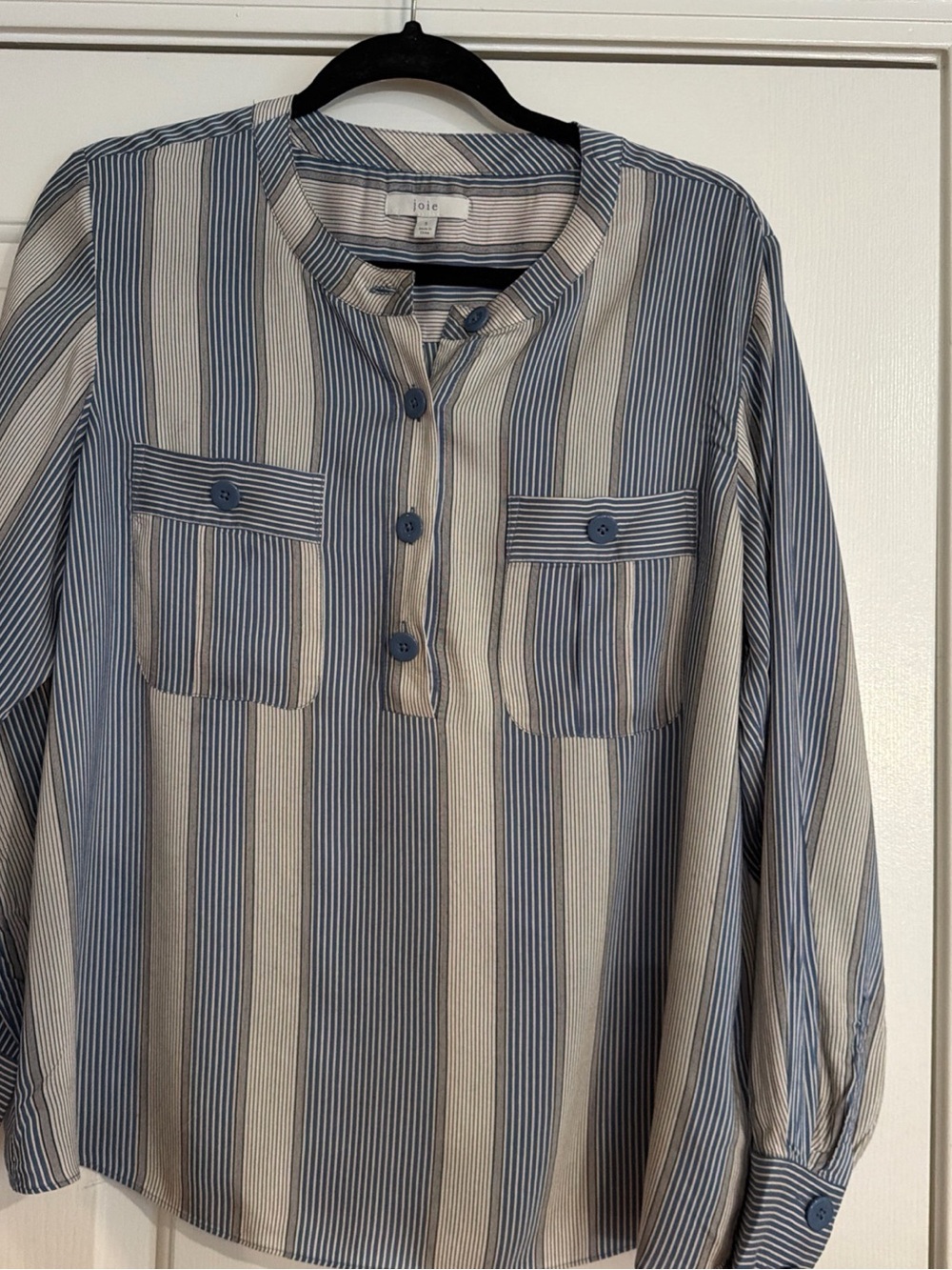 Joie Blue and White striped silk/cotton blouse sz S